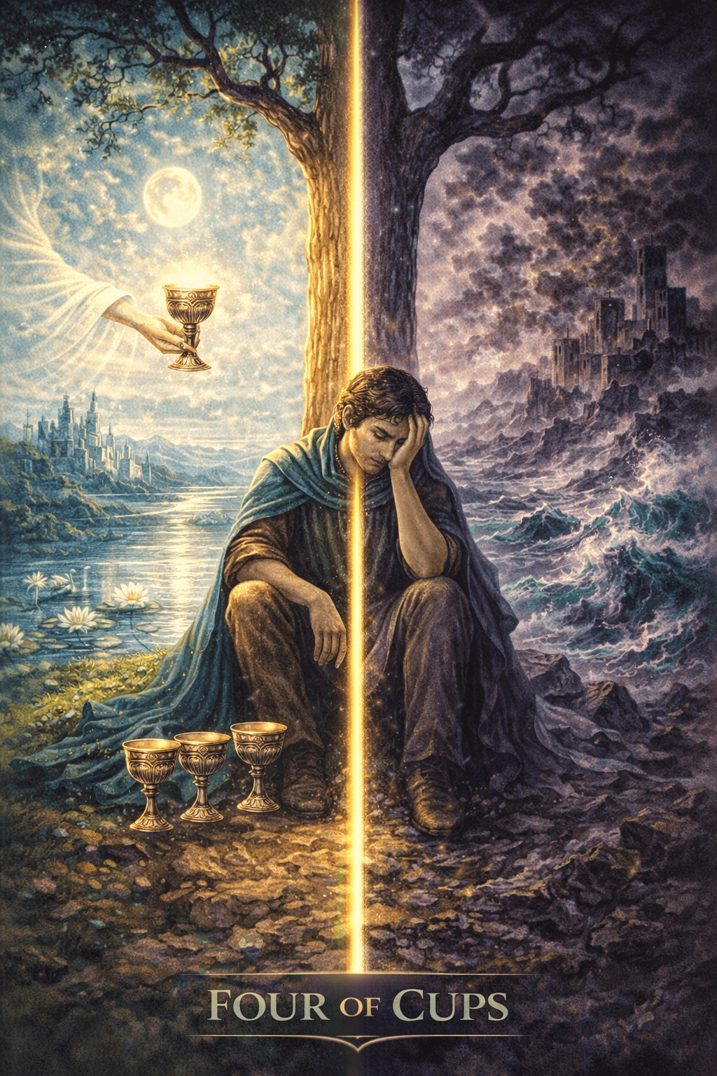 Czwórka Kielichów — karta Tarota