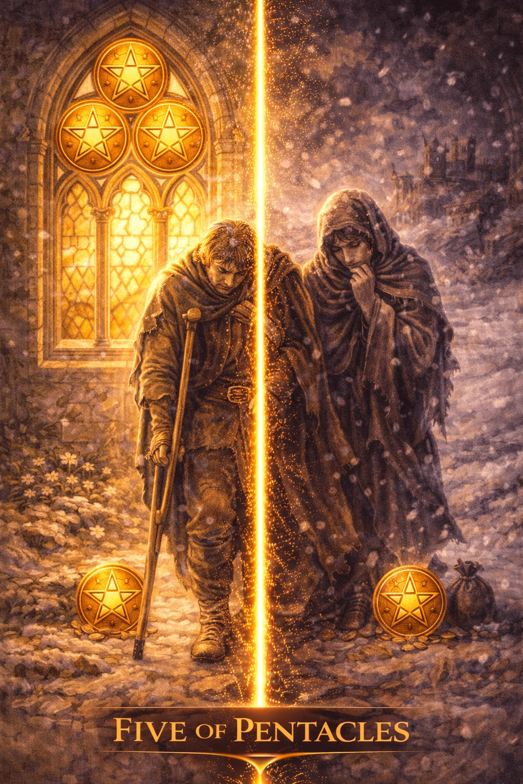 Piątka Denarów — karta Tarota